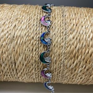 Abalone Moon and Stars Silver Tone Bracelet
